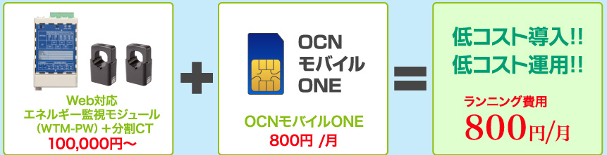 Web対応 エネルギー監視モジュール （WTM-PW）＋分割CT 100,000円〜 ＋ OCNモバイルONE 800円 /月 = 低コスト導入！！ 低コスト運用！！ランニング費用800円/月