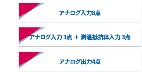 アナログ入力8点・アナログ入力 3点 ＋ 測温抵抗体入力 3点・アナログ出力4点